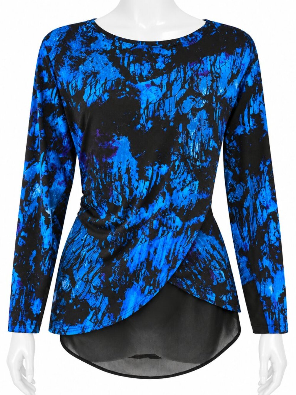 Nygård Blue Black Abstract Print Layered Long Sleeve Top Size M